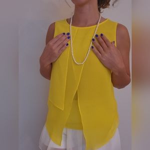 Zara sheer bright yellow asymmetric blouse size small
